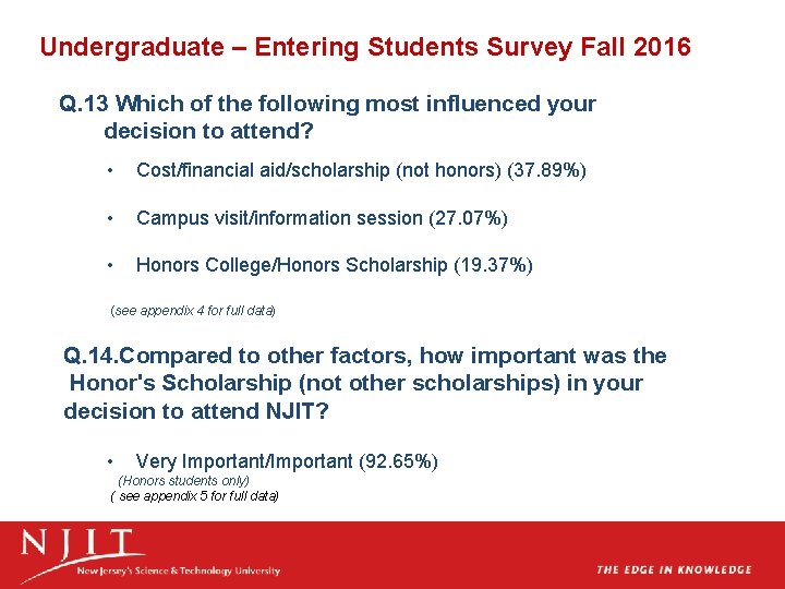 Undergraduate – Entering Students Survey Fall 2016 Q. 13 Which of the following most