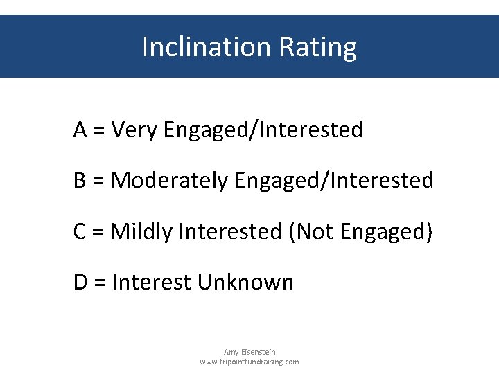 Inclination Rating A = Very Engaged/Interested B = Moderately Engaged/Interested C = Mildly Interested