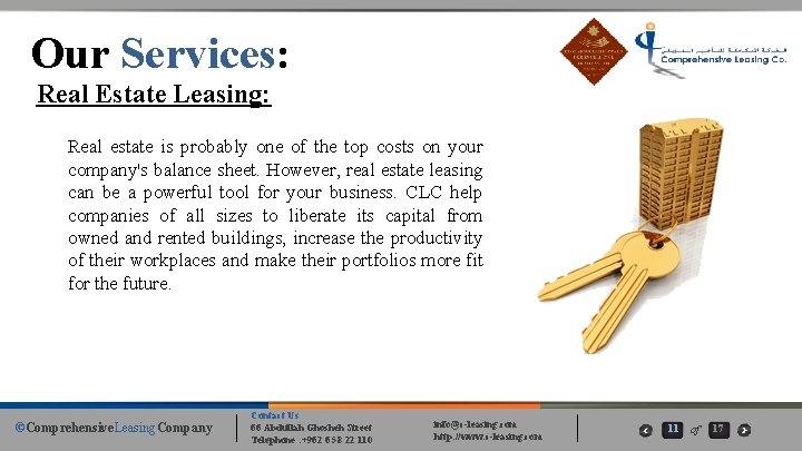 Our Services: Real Estate Leasing: Real estate is probably one of the top costs Our Services: Real Estate Leasing: Real estate is probably one of the top costs