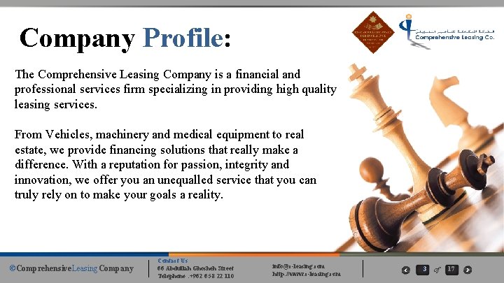 Company Profile: The Comprehensive Leasing Company is a financial and professional services firm specializing Company Profile: The Comprehensive Leasing Company is a financial and professional services firm specializing