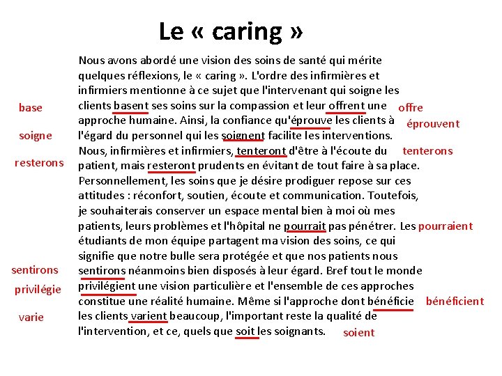 Le « caring » base soigne resterons sentirons privilégie varie Nous avons abordé une