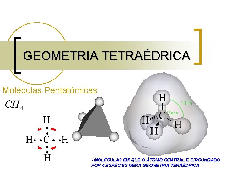 GEOMETRIA TETRAÉDRICA Moléculas Pentatômicas • MOLÉCULAS EM QUE O ÁTOMO CENTRAL É CIRCUNDADO POR