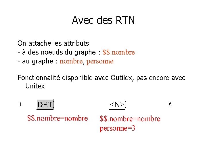 Avec des RTN On attache les attributs - à des noeuds du graphe :