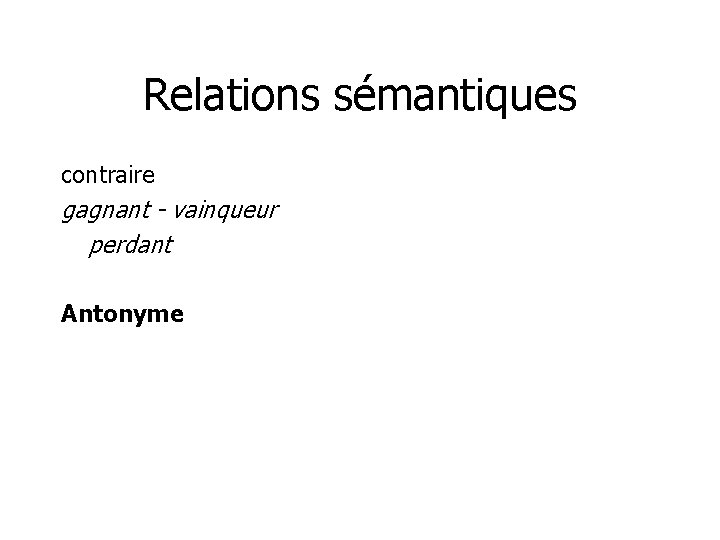 Relations sémantiques contraire gagnant - vainqueur perdant Antonyme 
