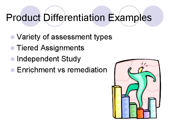 Product Differentiation Examples l Variety of assessment types l Tiered Assignments l Independent Study