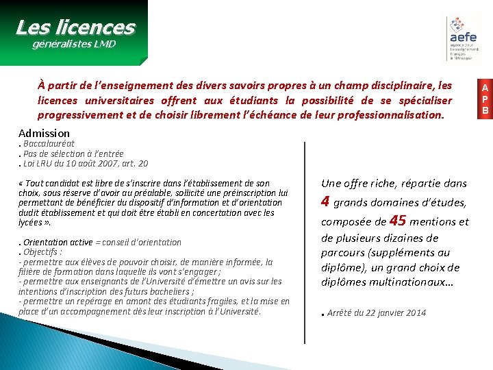 Les licences généralistes LMD À partir de l’enseignement des divers savoirs propres à un