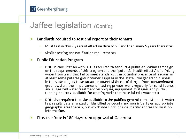 Jaffee legislation (Cont’d) > Landlords required to test and report to their tenants –