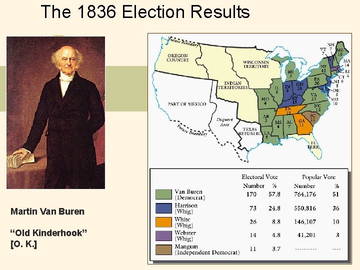 The 1836 Election Results Martin Van Buren “Old Kinderhook” [O. K. ] 