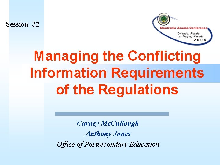 Session 32 Managing the Conflicting Information Requirements of the Regulations Carney Mc. Cullough Anthony