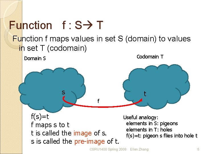 Function f : S T Function f maps values in set S (domain) to