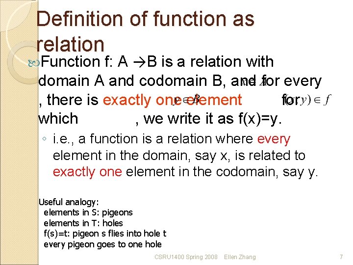Definition of function as relation f: A →B is a relation with domain A