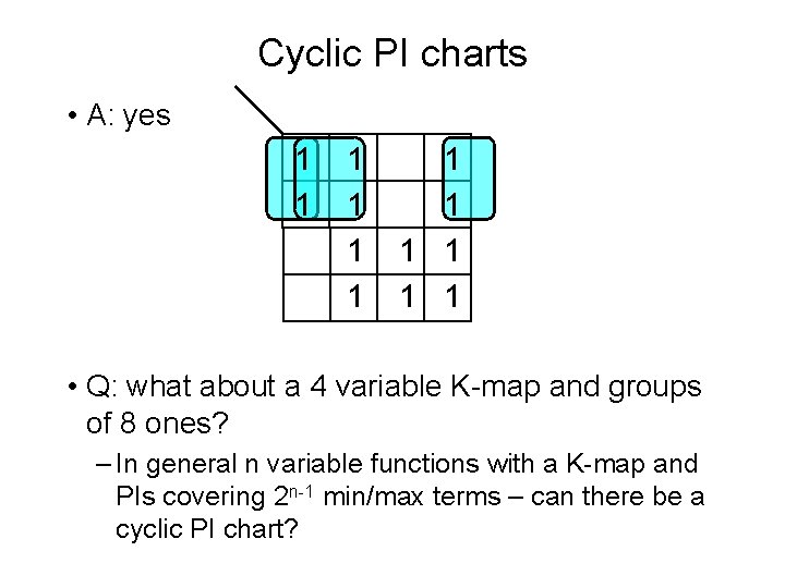 Cyclic PI charts • A: yes 1 1 1 • Q: what about a