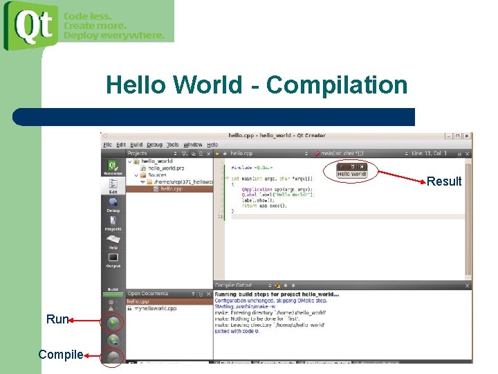 Hello World - Compilation Result Run Compile 