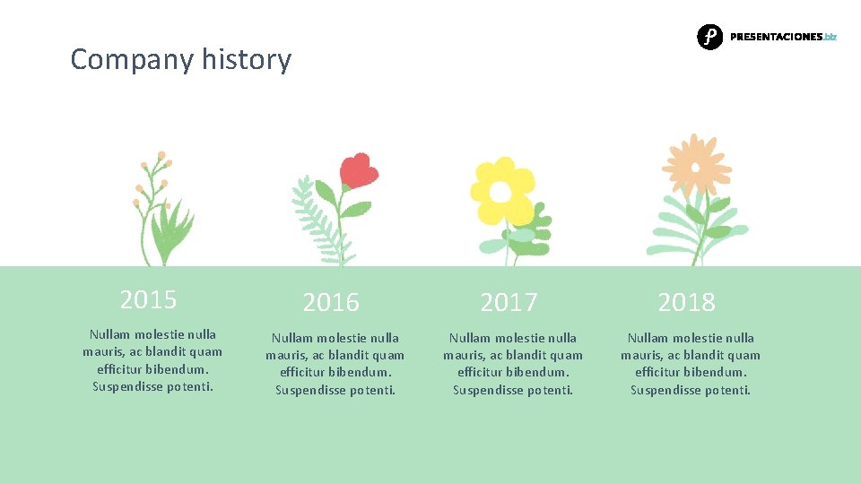 Company history 2015 2016 2017 2018 Nullam molestie nulla mauris, ac blandit quam efficitur