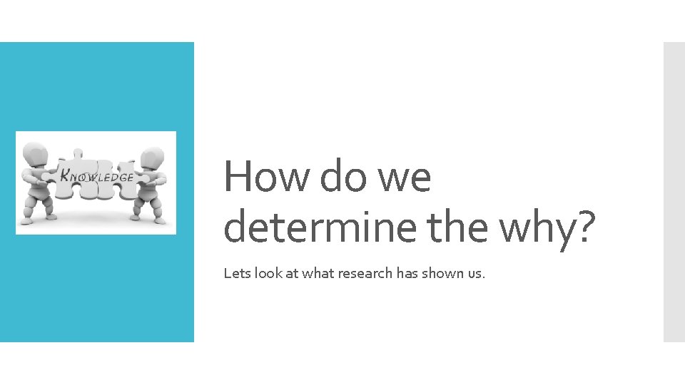 How do we determine the why? Lets look at what research has shown us.