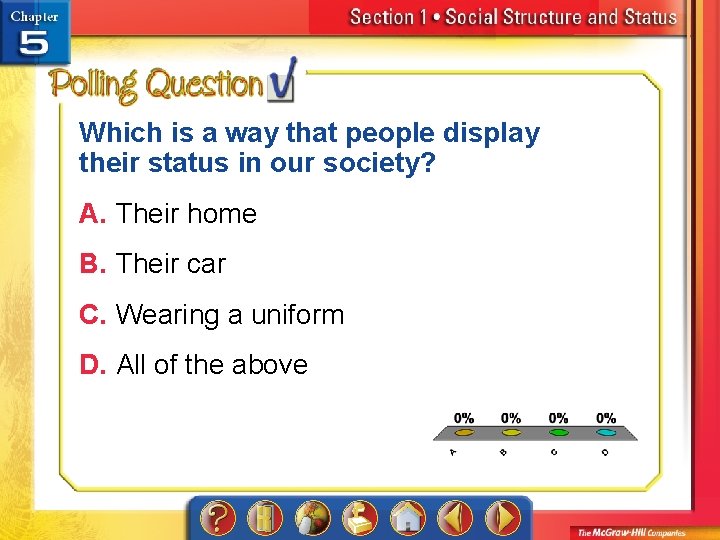 Which is a way that people display their status in our society? A. Their