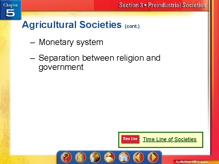 Agricultural Societies (cont. ) – Monetary system – Separation between religion and government Time