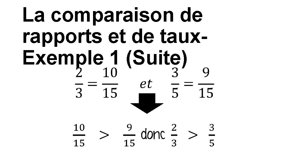 La comparaison de rapports et de taux. Exemple 1 (Suite) 