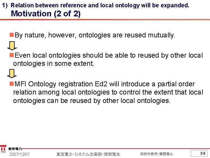 1) Relation between reference and local ontology will be expanded. Motivation (2 of 2)