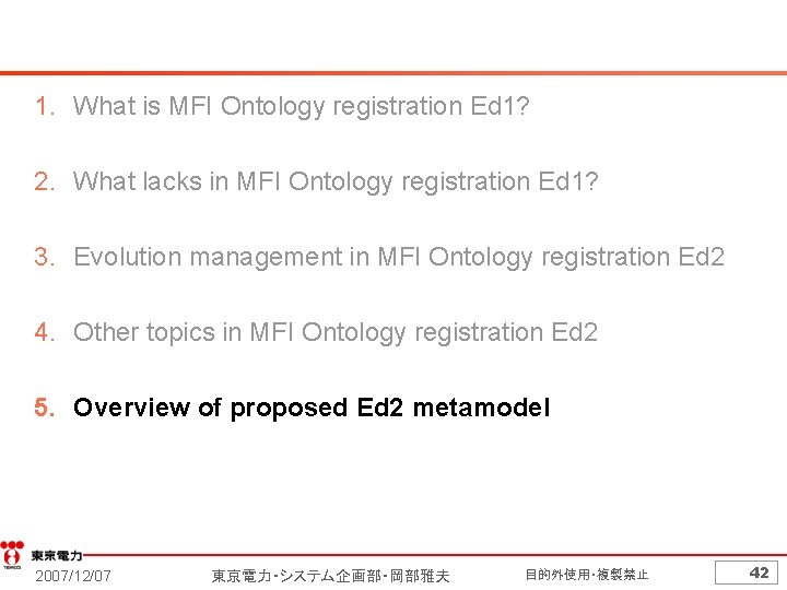 1. What is MFI Ontology registration Ed 1? 2. What lacks in MFI Ontology