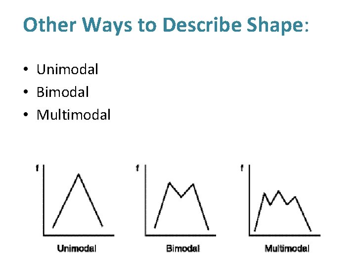 Other Ways to Describe Shape: • Unimodal • Bimodal • Multimodal 