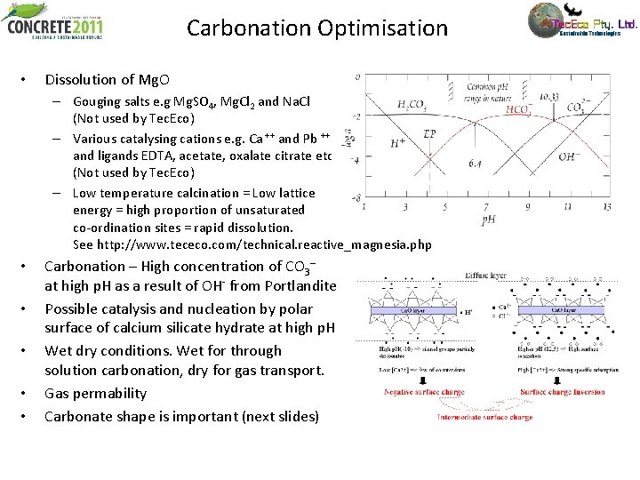 Carbonation Optimisation • Dissolution of Mg. O – Gouging salts e. g Mg. SO