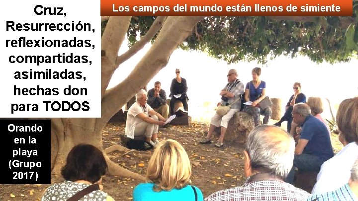 Cruz, Resurrección, reflexionadas, compartidas, asimiladas, hechas don para TODOS Orando en la playa (Grupo