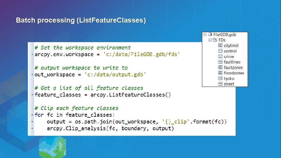 Batch processing (List. Feature. Classes) Batch processing (List. Feature. Classes)