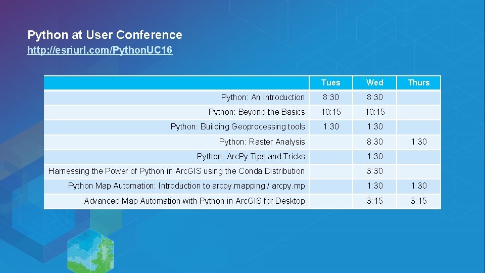 Python at User Conference http: //esriurl. com/Python. UC 16 Tues Wed Python: An Introduction Python at User Conference http: //esriurl. com/Python. UC 16 Tues Wed Python: An Introduction