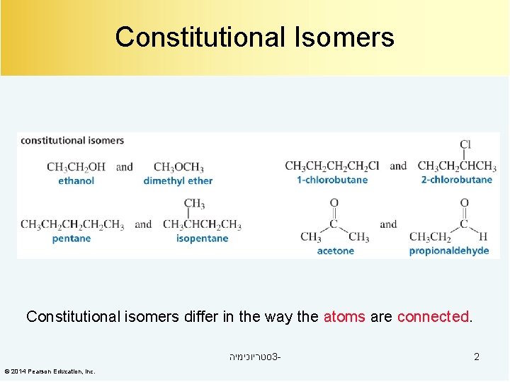 Constitutional Isomers Constitutional isomers differ in the way the atoms are connected. סטריוכימיה 3©