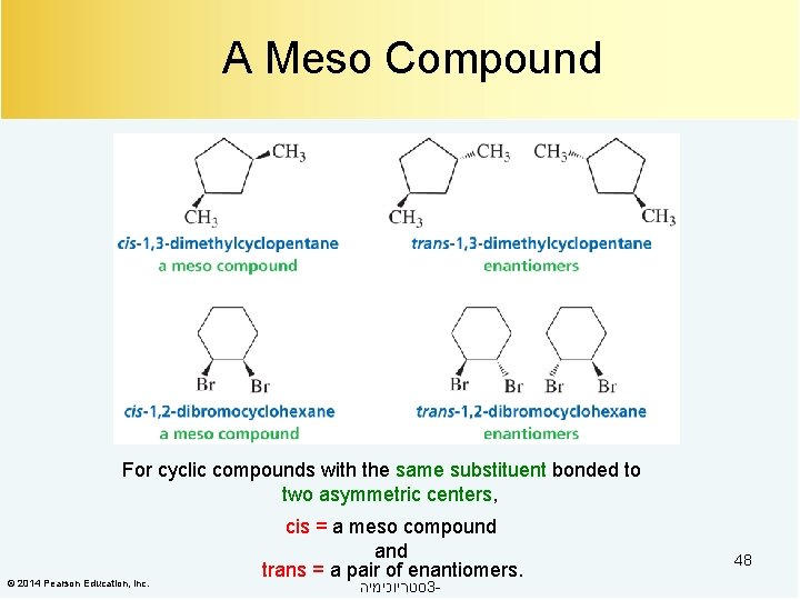 A Meso Compound For cyclic compounds with the same substituent bonded to two asymmetric