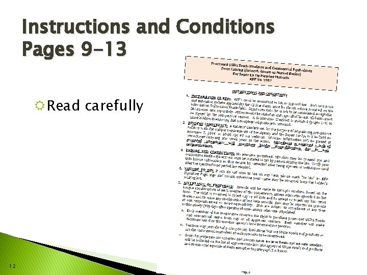 Instructions and Conditions Pages 9 -13 RRead carefully 12 