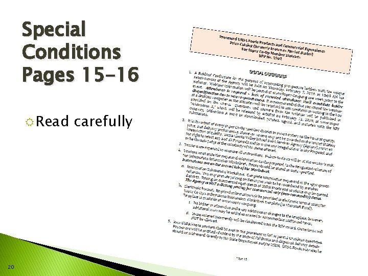 Special Conditions Pages 15 -16 R Read 20 carefully 