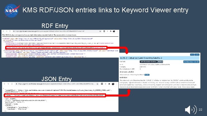 KMS RDF/JSON entries links to Keyword Viewer entry RDF Entry JSON Entry 22 