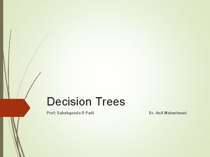Decision Trees Prof: Sahebgouda R Patil Dr. Anil Maheshwari 