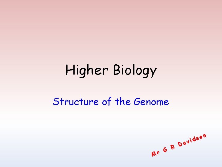 Higher Biology Structure of the Genome Da R G r M so d i
