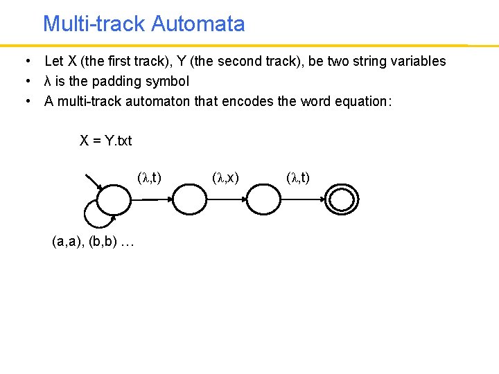 Multi-track Automata • Let X (the first track), Y (the second track), be two