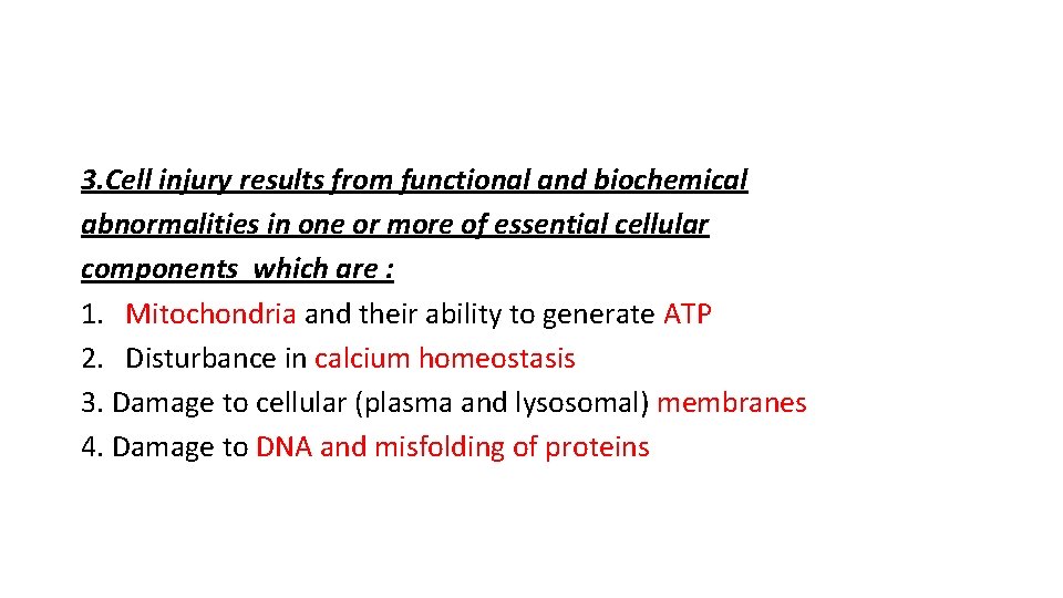 3. Cell injury results from functional and biochemical abnormalities in one or more of