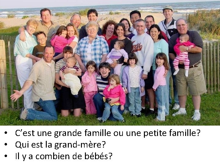  • C’est une grande famille ou une petite famille? • Qui est la