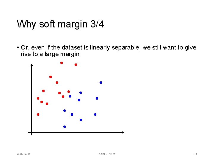 Why soft margin 3/4 • Or, even if the dataset is linearly separable, we