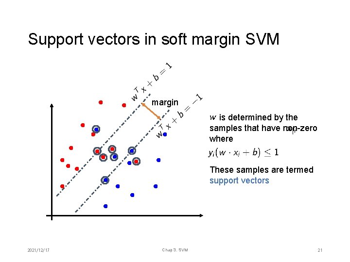 Support vectors in soft margin SVM margin is determined by the samples that have