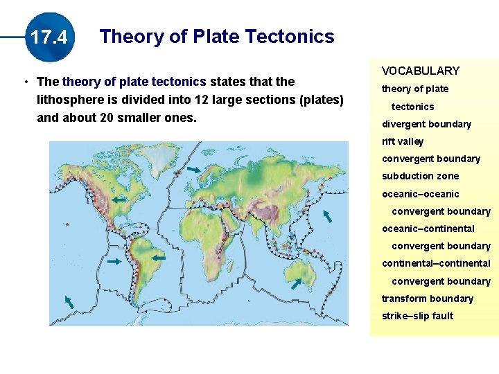 17. 4 Theory of Plate Tectonics • The theory of plate tectonics states that