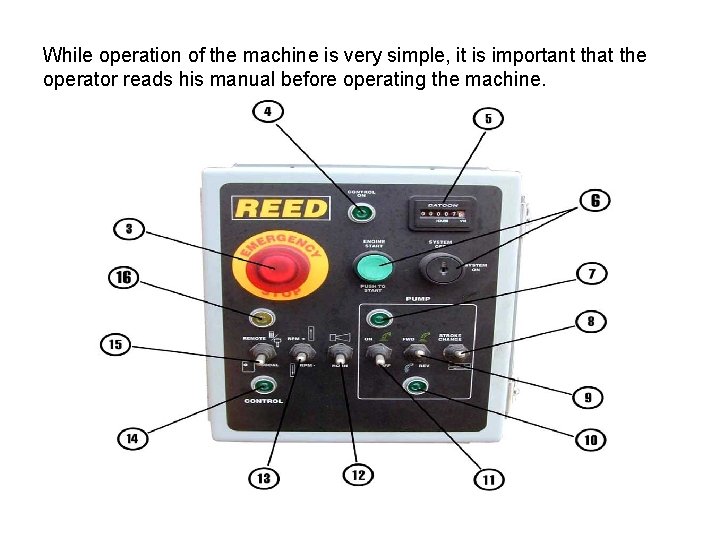 While operation of the machine is very simple, it is important that the operator