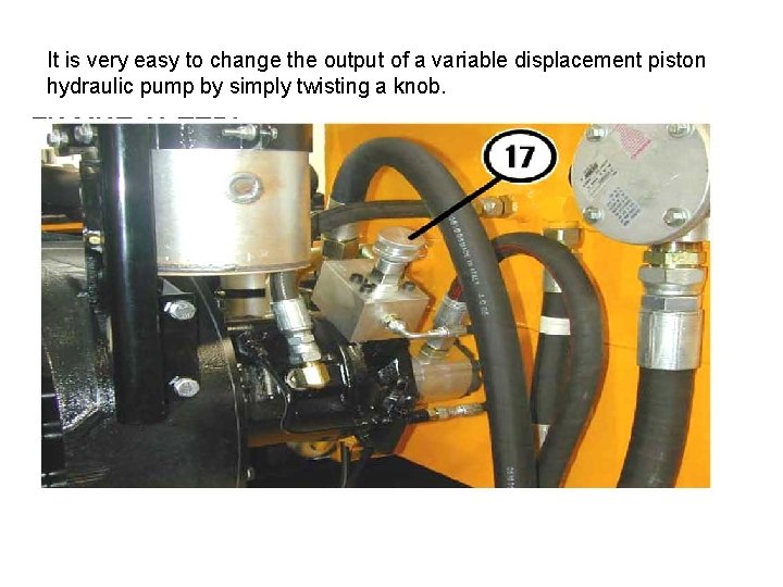 It is very easy to change the output of a variable displacement piston hydraulic