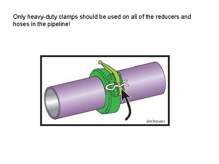 Only heavy-duty clamps should be used on all of the reducers and hoses in