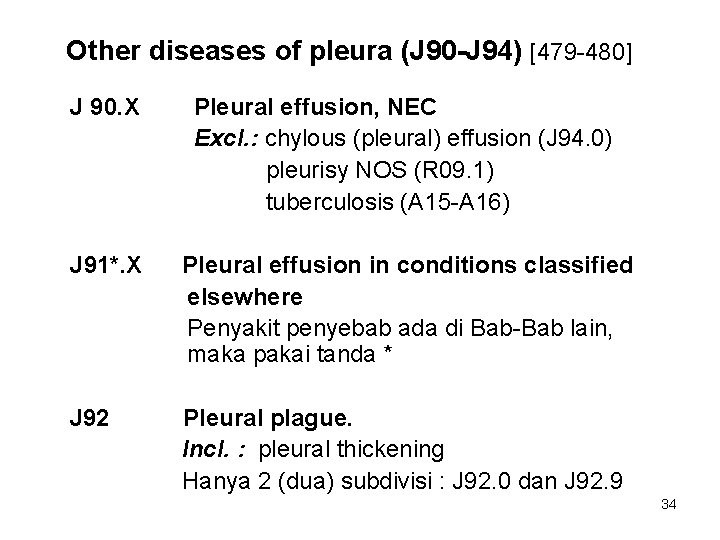 Other diseases of pleura (J 90 -J 94) [479 -480] J 90. X Pleural