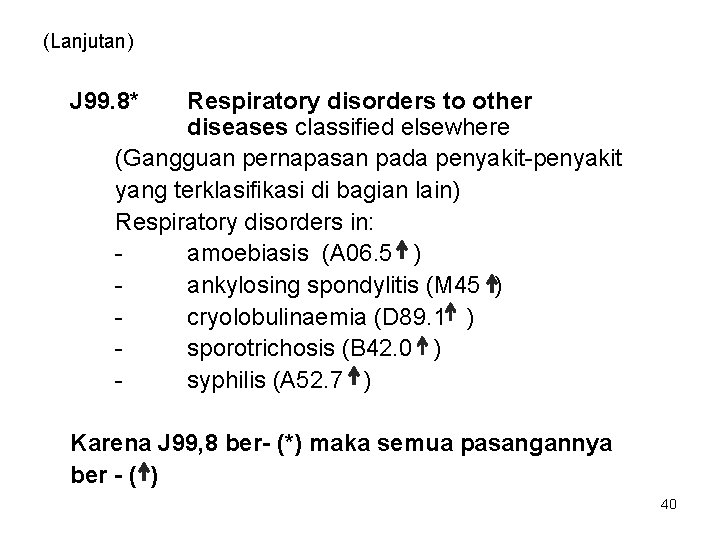 (Lanjutan) J 99. 8* Respiratory disorders to other diseases classified elsewhere (Gangguan pernapasan pada