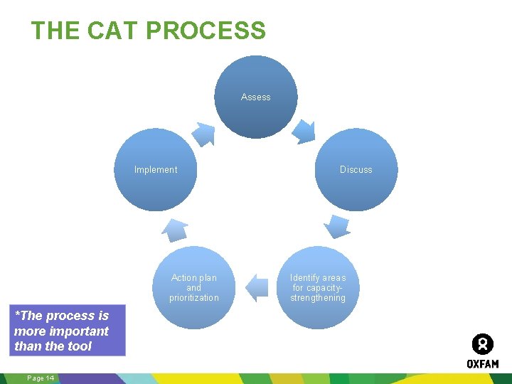THE CAT PROCESS Assess Implement Action plan and prioritization *The process is more important