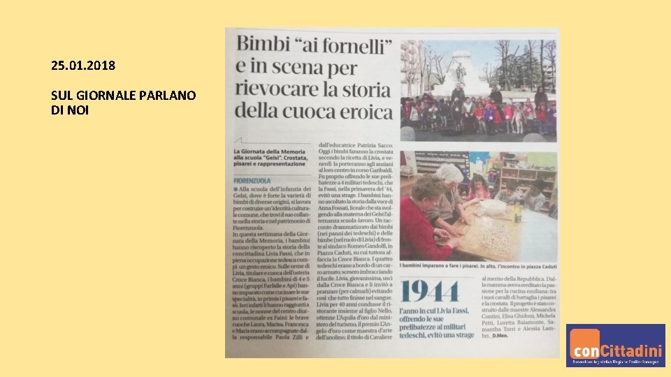 25. 01. 2018 SUL GIORNALE PARLANO DI NOI 