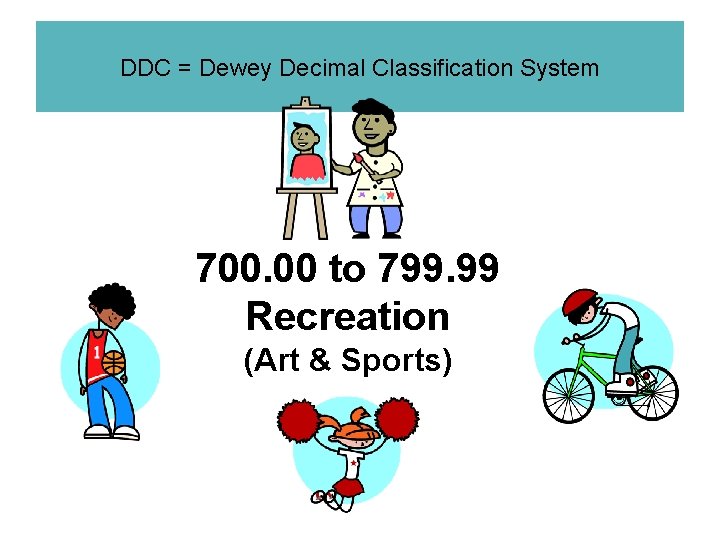 DDC = Dewey Decimal Classification System 700. 00 to 799. 99 Recreation (Art &